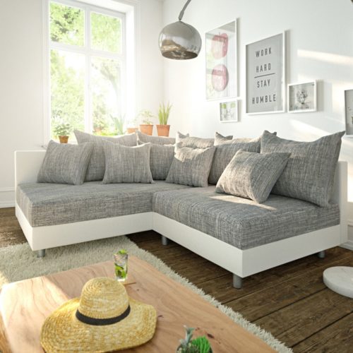 DELIFE Ecksofa Clovis Weiss Hellgrau Ottomane Links Modulsofa, Design Ecksofas, Couch Loft, Modulsofa, modular