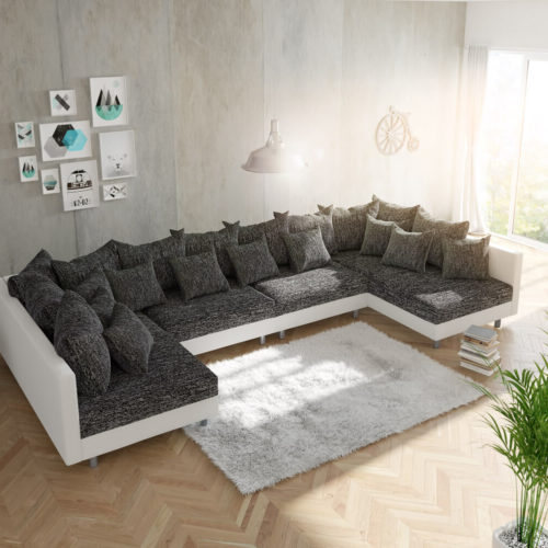 DELIFE Wohnlandschaft Clovis XL Weiss Schwarz modular, Design Wohnlandschaften, Couch Loft, Modulsofa, modular