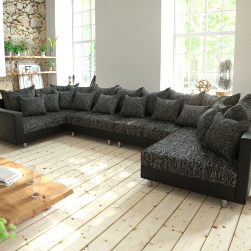 DELIFE Wohnlandschaft Clovis XL Schwarz mit Armlehne modular, Design Wohnlandschaften, Couch Loft, Modulsofa, modular