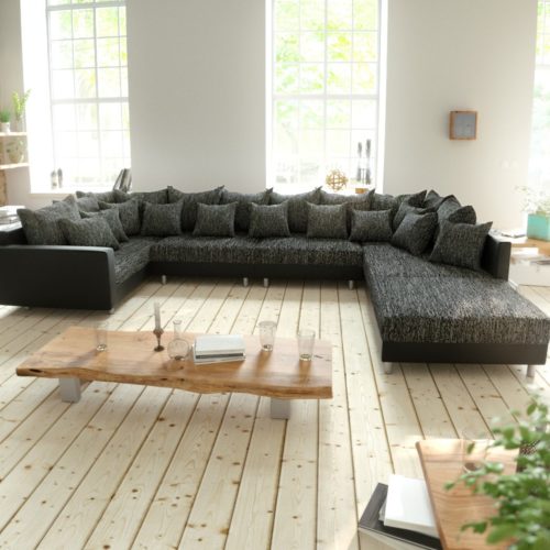 DELIFE Wohnlandschaft Clovis XL Schwarz Hocker Armlehne Modulsofa, Design Wohnlandschaften, Couch Loft, Modulsofa, modular