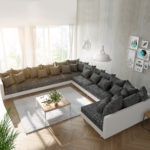 DELIFE Wohnlandschaft Clovis XXL Weiss Schwarz Ottomane Links, Design Wohnlandschaften, Couch Loft, Modulsofa, modular