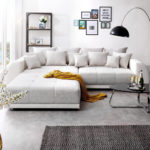 DELIFE Big-Sofa Violetta 310x135 cm Hellgrau Creme mit Hocker, Big Sofas