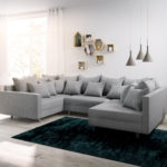 DELIFE Wohnlandschaft Clovis Grau Flachgewebe mit Armlehne Modulsofa, Design Wohnlandschaften, Couch Loft, Modulsofa, modular