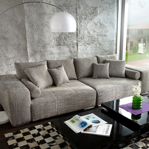 DELIFE Big-Sofa Marbeya 285x115 cm Hellgrau Couch mit Kissen, Big Sofas