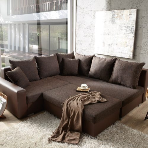 DELIFE Couch Lavello 210x210 Dunkelbraun Ottomane Rechts Hocker, Ecksofas