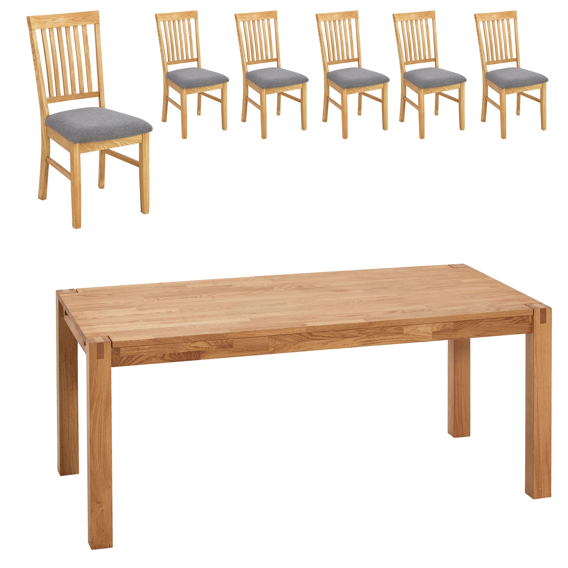 Essgruppe Royal Oak (90x180, 6 Stühle, grau)