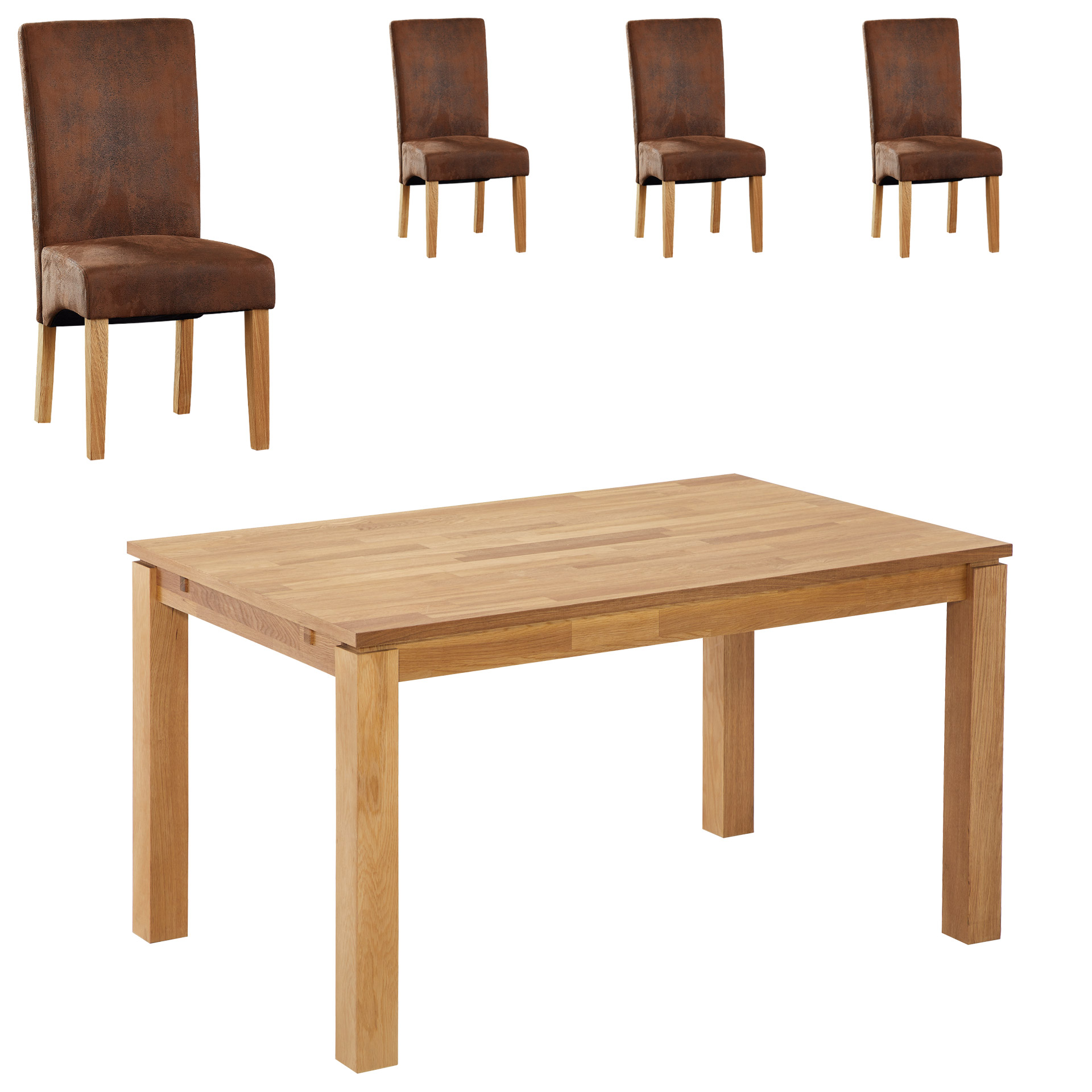 Essgruppe Royal Borg/Tom (90x140, 4 Stühle, antikbraun)