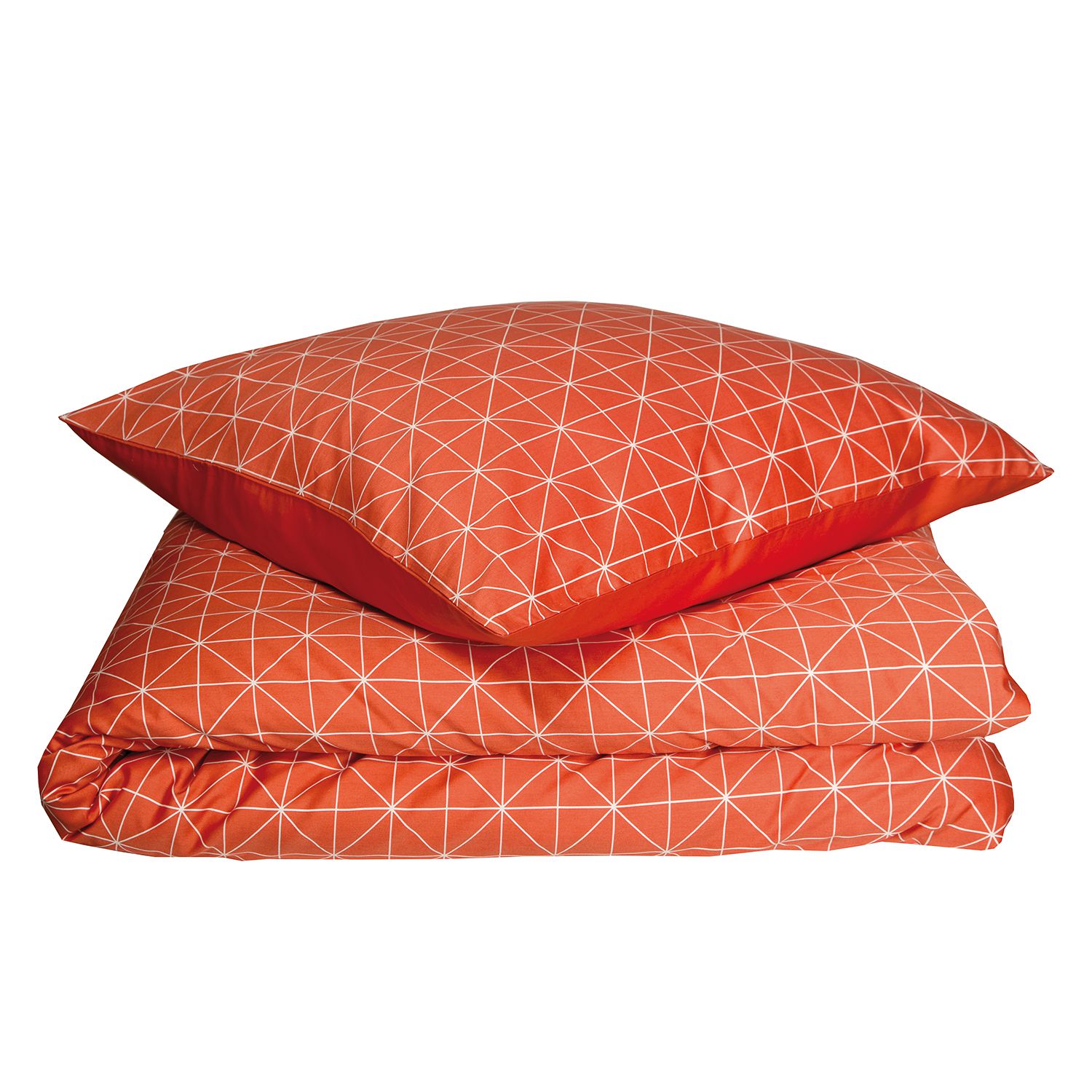 Bettwäsche Grid - Baumwollstoff - Orange / Cremeweiß - 155 x 220 cm + Kissen 80 x 80 cm, Schöner Wohnen Kollektion