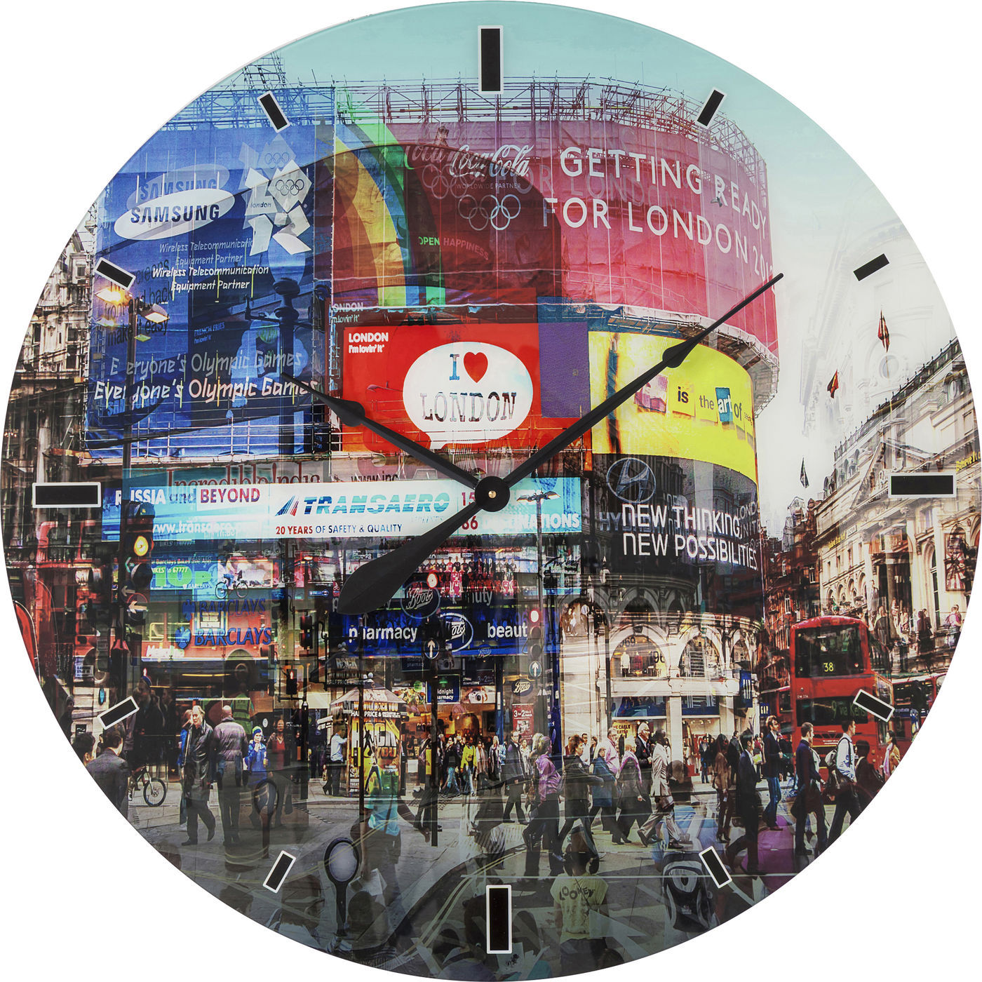 Wanduhr Glas Piccadilly Circus