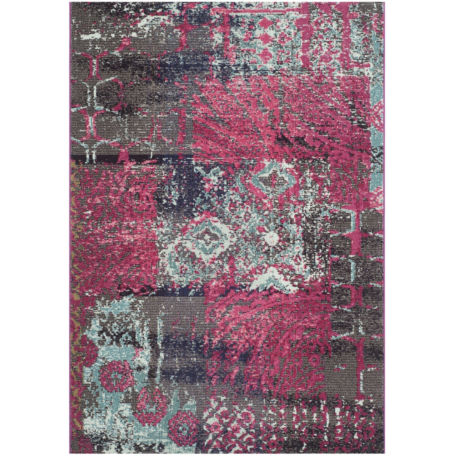 Teppich Aziel - Kunstfaser - Pink / Schwarz - 154 x 231 cm, Safavieh