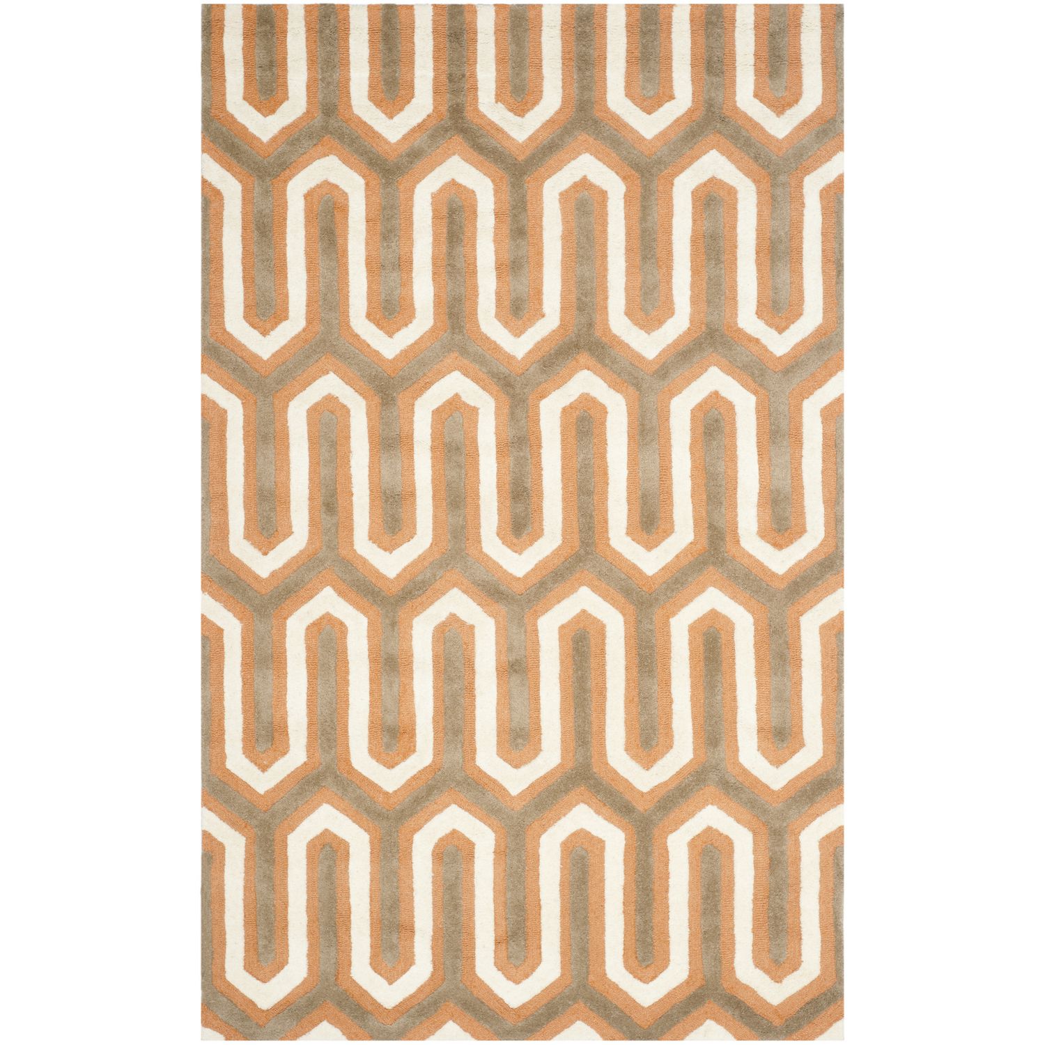 Teppich Leta handgetuftet - Wolle - Orange / Cremeweiß - 121 x 182 cm, Safavieh