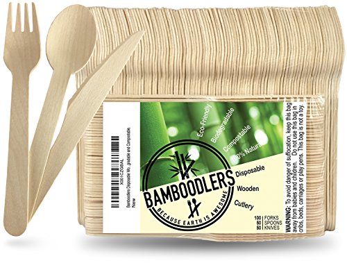 BAMBOODLERS Einwegbesteck aus Holz | 100 % natürlich, umweltfreundlich, biologisch abbaubar und kompostierbar – Packung…