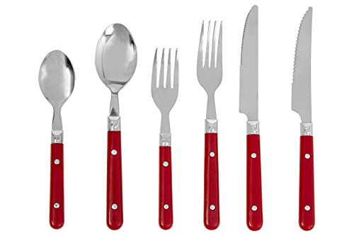 Premier Housewares Cutlery, 36Pc Red, Stainless Steel/Wooden Tray Premier Cafe Besteck-Set, rot, 36-teilig, Edelstahl…