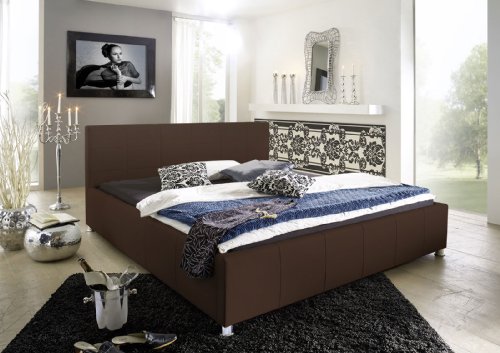 SAM Design Polsterbett 200x200 cm Katja, braun, pflegeleichtes Bett aus Kunstleder, abgestepptes Kopfteil, Chrom-Füße