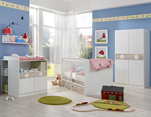 Wimex Babyzimmer Set Kimba, bestehend aus Kleiderschrank, Babybett und Wickelkommode, Liegefläche 70x140 cm, Weiß