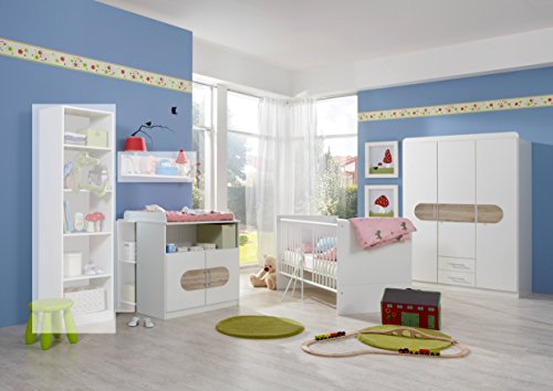 Wimex Babyzimmer Set Lilly, Bestehend aus Kleiderschrank, Babybett und Wickelkommode, Liegefläche 70x140 cm, Weiß