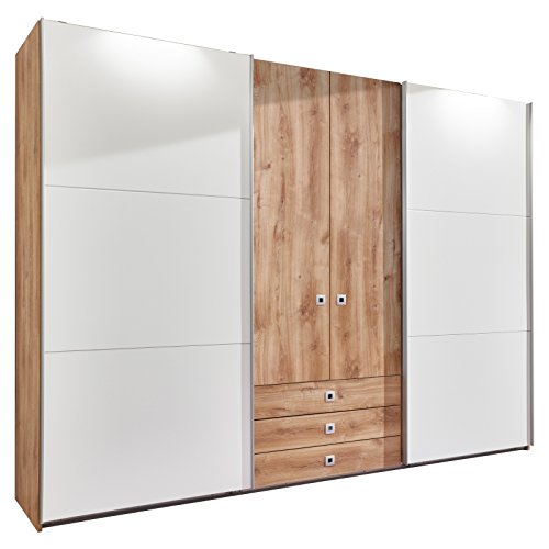 Wimex E10440 Kleiderschrank, plankeneiche nachbildung, Holz, schwebetüren alpinweiß, 270 x 65 x 210 cm