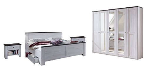 Wimex Schlafzimmer Set mit Bett, Nachttisch/ Nachtschrank 2-er Set, Kleiderschrank/ Drehtürenschrank Chateau…