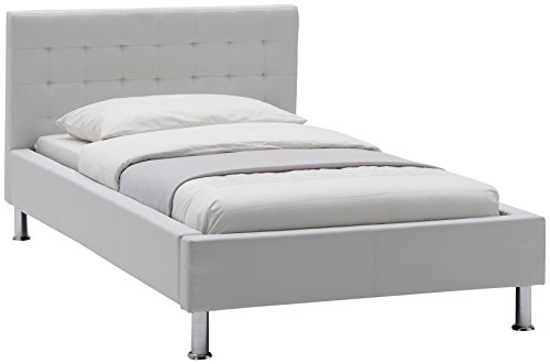 sette notti Polsterbett Bett 160x200 Weiß, Bett mit gesteppten Kopfteil, Kunstleder Bett, Liegefläche 160 x 200 cm, Joe…