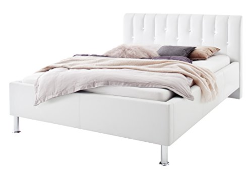 sette notti Polsterbett Bett 160x200 Weiß, Bett mit Strasssteinen, Bett mit echten Swarovski Steinen, Kunstleder- Bett…