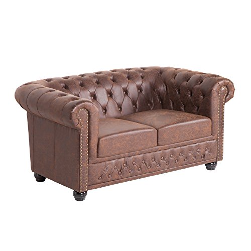 Chesterfield 2er Sofa 150cm Vintage Braun Mit Knopfheftung Und Federkern Zweisitzer Couch