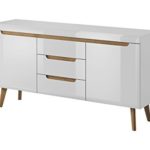 Furniture24 Kommode Sideboard NORDI in Skandinavische Stil (Weiß/Weiß Hochglanz)