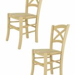 Tommychairs 2er Set Stühle Cross im klassischen Stil, Robuste Struktur aus poliertem Buchenholz, unbehandelt und 100% natürlich, im natürlichen Farbton und mit Einer Sitzfläche aus echtem Stroh