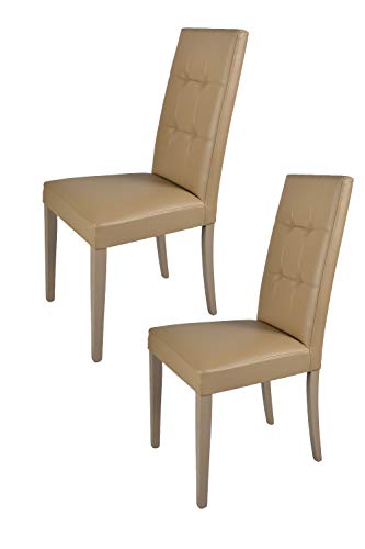 Tommychairs 2er Set Stühle Giada Tria, Struktur aus lackiertem Buchenholz Farbe Cappuccino, gepolstert mit Kunstleder bezogen. Set von 2 Stühlen Giada Tria